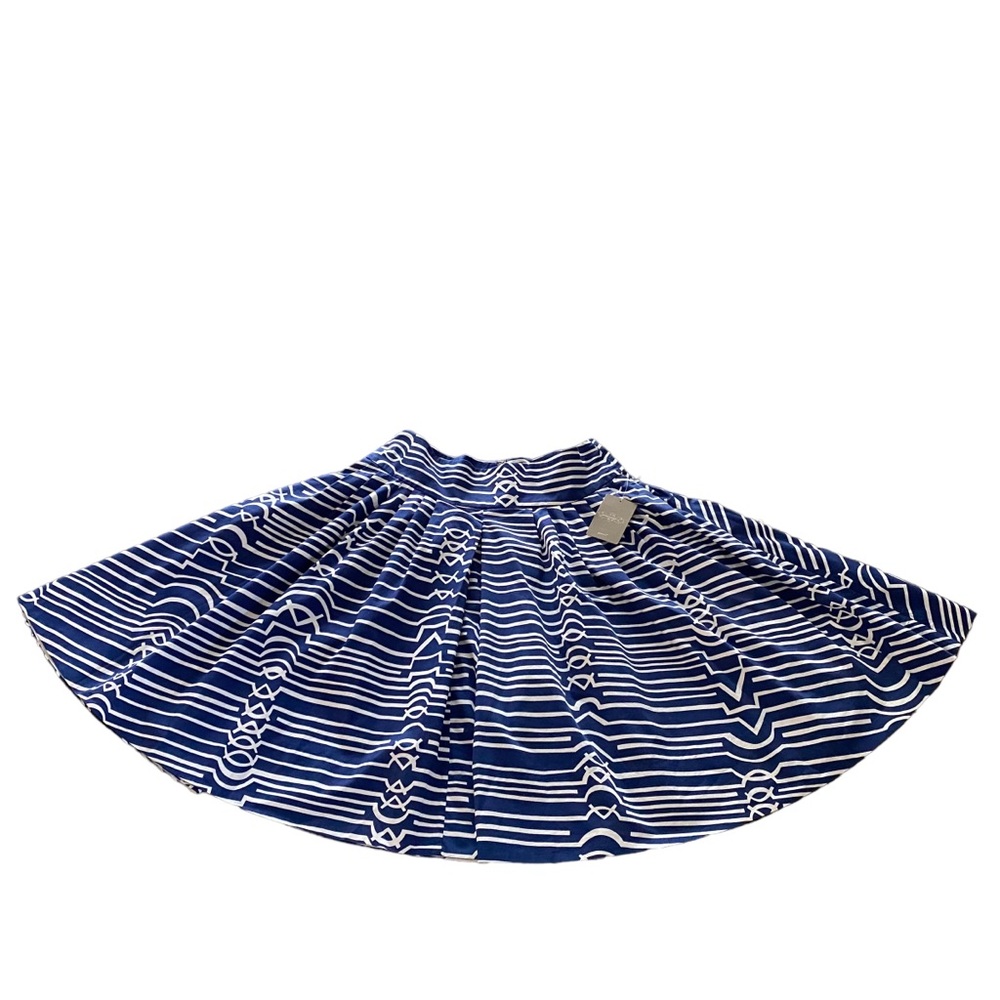 Anthropologie Maeve Printed Blue Cotton Pleated  Full Circle Skirt Size 8 NWT